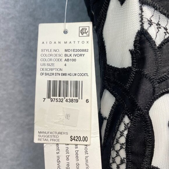 Aidan Mattox Cocktail Dress Womens 4 Black Embroidered Overlay Off Shoulder HOCO - Picture 8 of 16